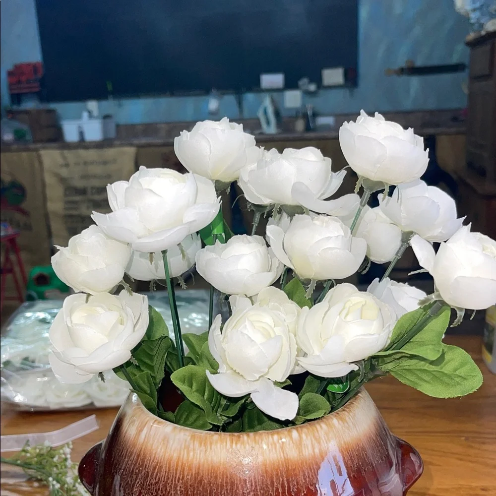 2 Chic Faux White Roses VASE NOT INCLUDED